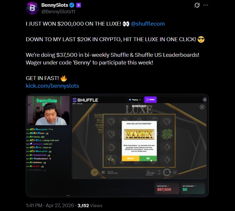 Twitter BennySlots 200K Max Win